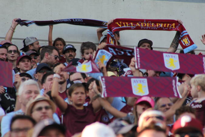 Fans watch Newcastle take on Aston Villa.