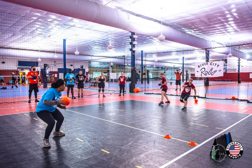 Dodgeball game in a gym