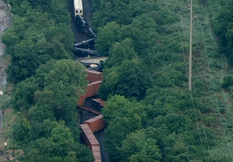 The scene of a train derailment in Montgomery County.