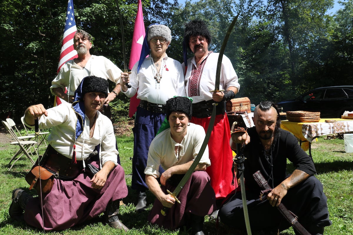 The St. Michael's Church Cossacks came to Sunday's Ukrainian Folk Festival to display their culture and provide meals for the thousands in attendance. (Cory Sharber/WHYY)