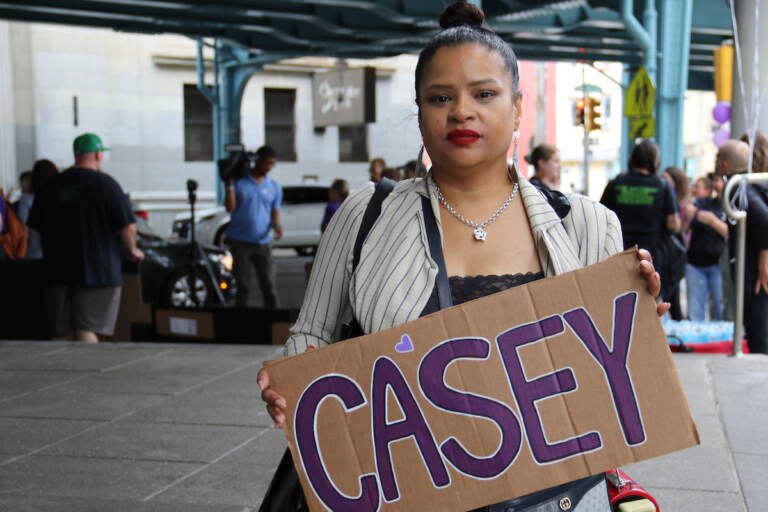 Roz Pichardo led the march from SEPTA’s Huntingdon Station to McPherson Square on Aug. 29, 2023