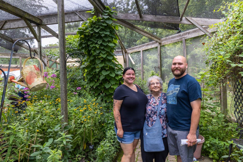 Judith Foster (center) brought her grandchildren Emily (left) and Kaleb Yarnall (right)