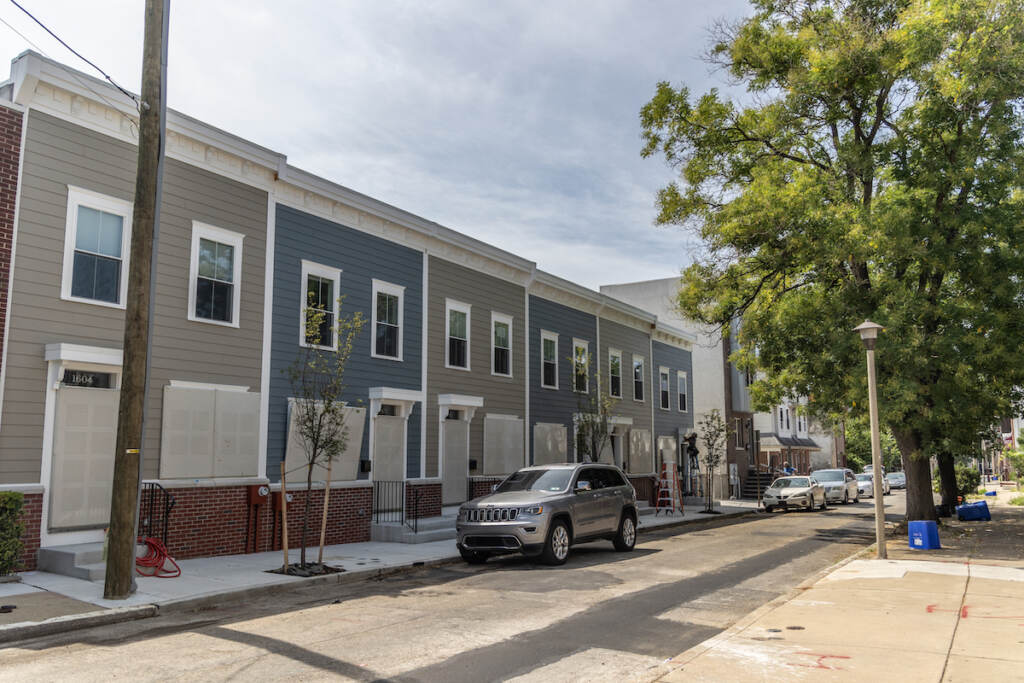 A row of single-family homes