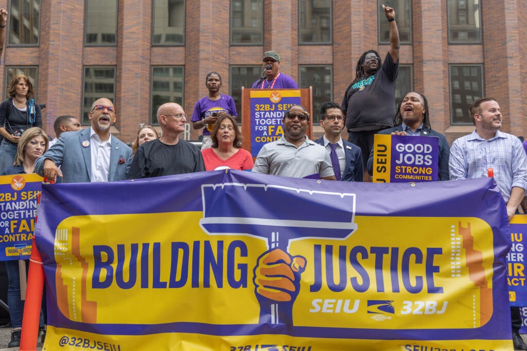 Union members and supporters holding a rally