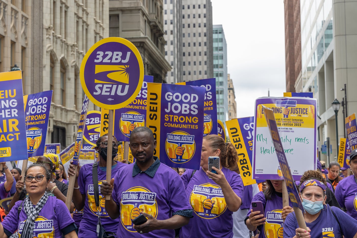 Union members and supporters holding a rally