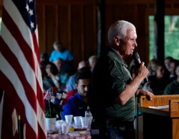 Republican presidential candidate and former Vice President Mike Pence speaks at the Clinton County GOP Hog Roast, Sunday, July 30, 2023, in Clinton, Iowa.