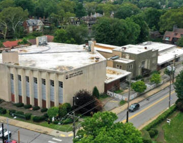 This photo taken with a drone shows the Tree of Life Synagogue in the Squirrel Hill neighborhood of Pittsburgh on Tuesday, Aug. 1, 2023