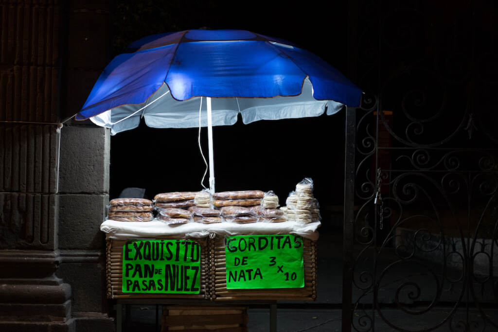 A street stand in the Condesa neighborhood selling pastries. (Alan Jinich/WHYY).