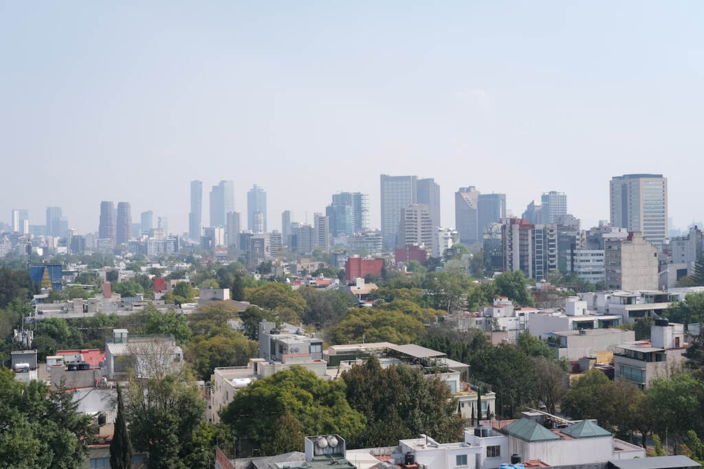 A skyline view over the affluent Polanco neighborhood in Mexico City, which is popular among expats. (Alan Jinich/WHYY)