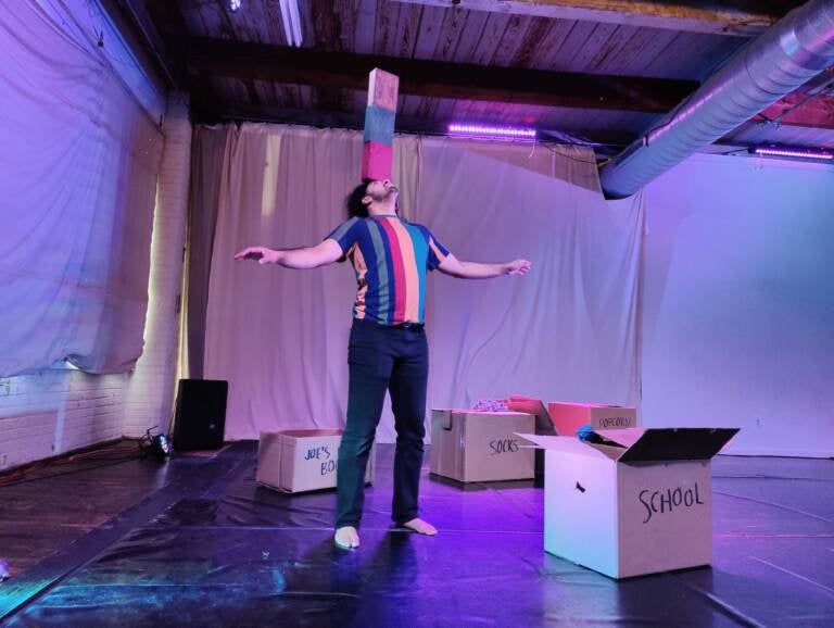 Joseph Ahmed rehearses his solo show ''Half Magic,'' about unpacking his mixed-race childhood, at the Fidget Space, one of the stages of the Cannonball Festiva