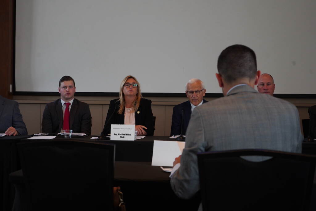 State Rep. Martina White listens to testimony from Carl Marrara, executive director of the Pennsylvania Manufacturers’ Association.