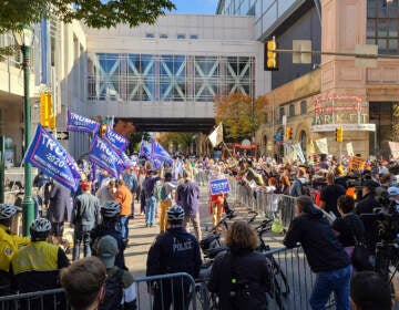 Protesters outside of the convention center