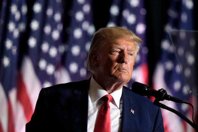 Former President Donald Trump speaks during a rally,