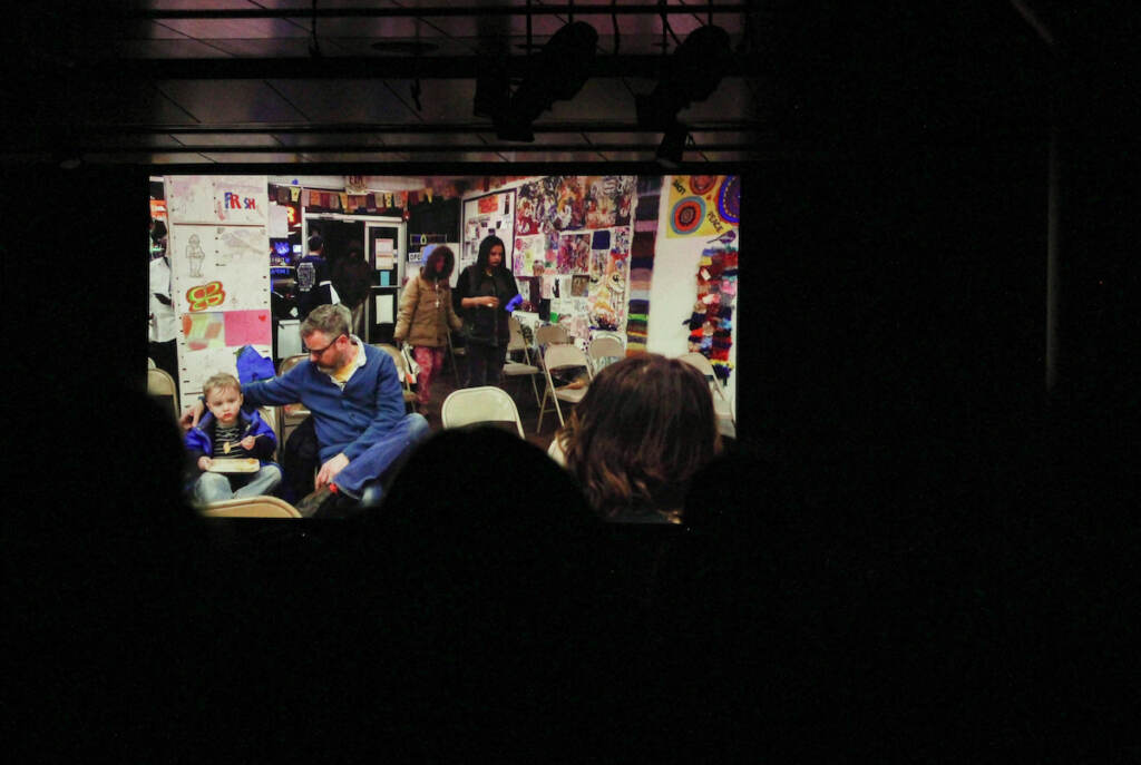 Scenes from within the Kensington Storefront show residents coming for coffee, creating art, and hanging out in the space.