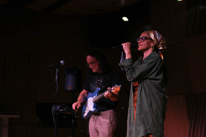 Ursula Rucker and Miles Orion Butler perform after the screening