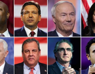 Clockwise: Tim Scott, Ron DeSantis, Asa Hutchinson, Nikki Haley, Vivek Ramaswamy, Doug Burgum, Chris Christie, and Mike Pence. (Jacquelyn Martin/AP; Octavio Jones/Getty Images; Victor J. Blue/Bloomberg; Mark Makela/Getty Images; Anna Moneymaker/Getty Images; Dan Keock/Reuters; Michael M. Santiago/Getty Images; Chip Somodevilla/Getty Images)