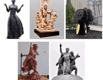 renderings of 5 different statues