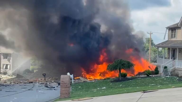 House on fire after explosion