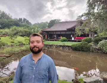 Rob Buscher posing at the Shofuso House