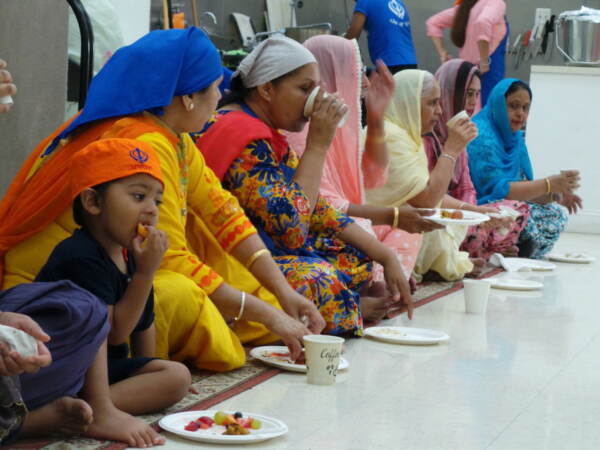 Community members eating