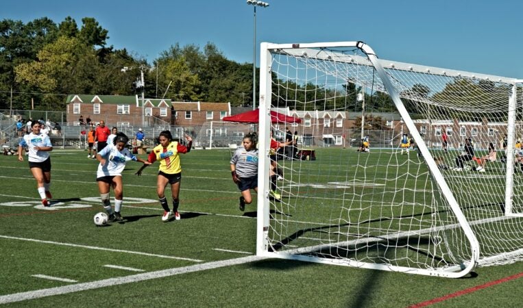 A player on the Argentina women's Unity Cup team lines up to score