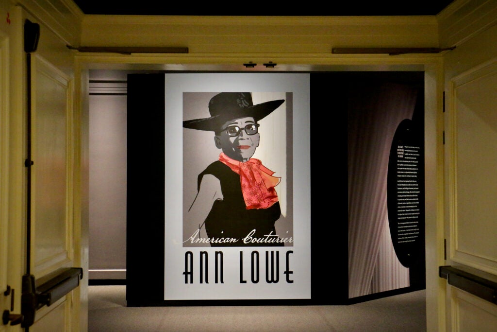 A portrait of Ann Lowe is displayed in an entrance at Winterthur.