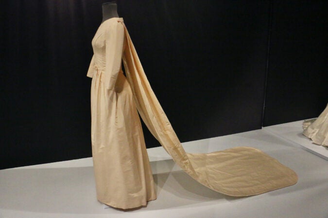 A wedding dress by Ann Lowe on display