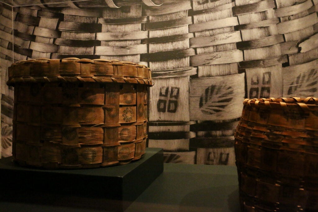 Lenape craftspeople produced woven baskets stamped with geometric and natural patterns beginning in the 1700s to trade with European settlers