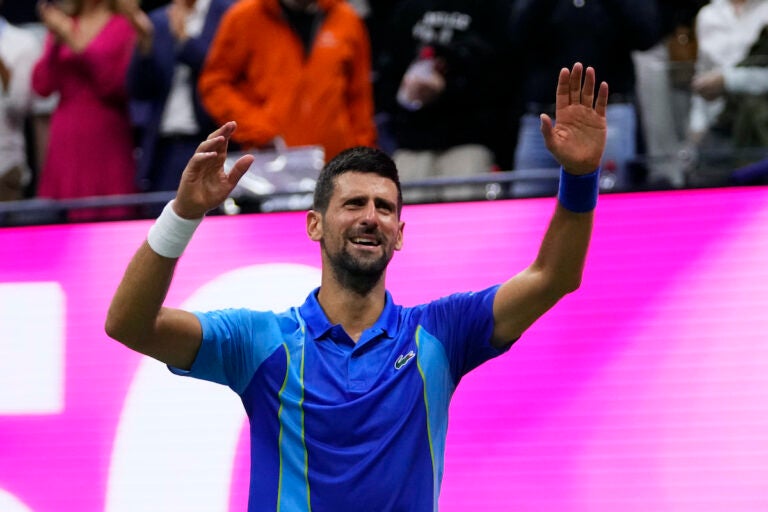 Novak Djokovic, of Serbia, reacts after defeating Daniil Medvedev, of Russia, in the men's singles final of the U.S. Open tennis championships, Sunday, Sept. 10, 2023, in New York