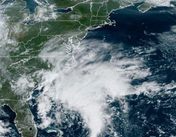 This Thursday, Sept. 21, 2023, satellite image provided by the National Oceanic and Atmospheric Administration shows a potential tropical cyclone forming off the southeastern coast of the United States in the Atlantic Ocean