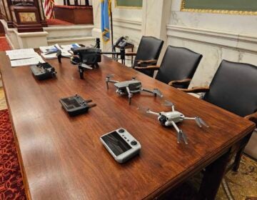 Drones are displayed on a table