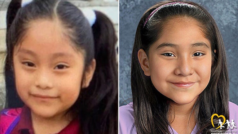On the left, a photo of Dulce Maria Alavez when she was five years old. Right, an age progression photo showing what she would look like four years later.