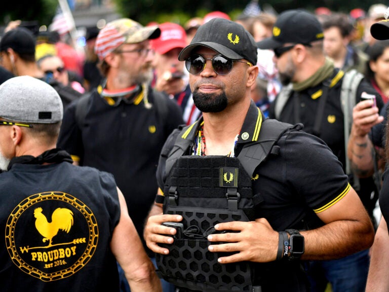 Proud Boys chairman Enrique Tarrio rallies in Portland, Ore., on Aug. 17, 2019.