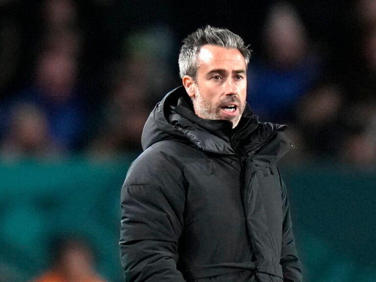 Jorge Vilda stands during the Women's World Cup semifinal soccer match between Sweden and Spain in Auckland, New Zealand, on Aug. 15. Spain's soccer federation announced Vilda's dismissal as coach of the women's national team on Tuesday