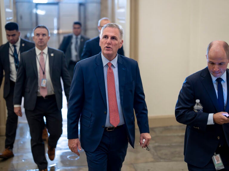 Speaker of the House Kevin McCarthy, R-Calif., arrives at the Capitol in Washington, early on Tuesday