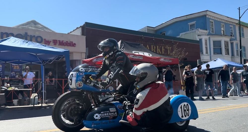 Vintage motorcyles ride by in Coatesville.