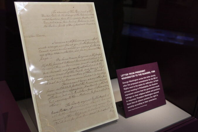 A letter in a glass display case