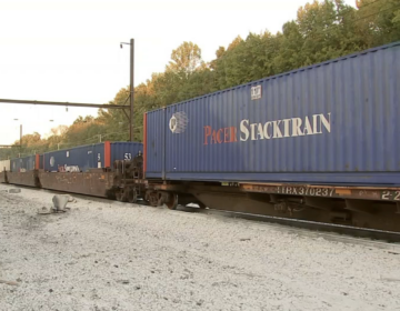 A freight train is seen in Bucks County