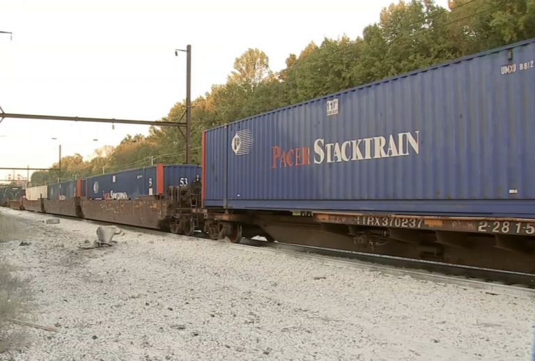 A freight train is seen in Bucks County