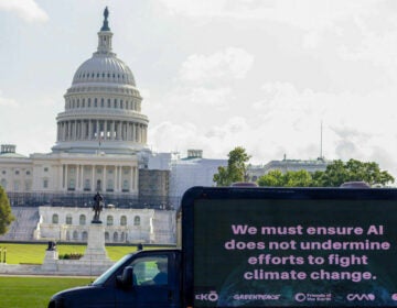 A mobile billboard is seen near the U.S. Capitol on Tuesday.