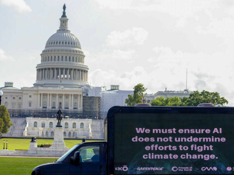 A mobile billboard is seen near the U.S. Capitol on Tuesday.