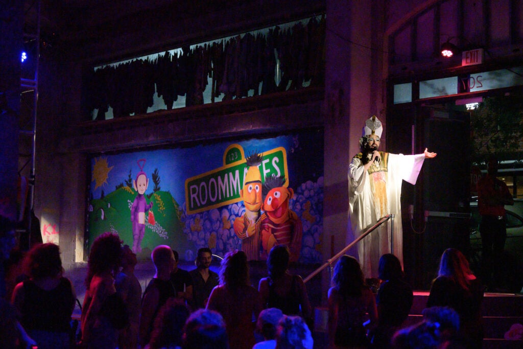 Performer onstage at Late Night Snacks.