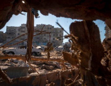 Destruction and rubble in the wake of floods in Libya is visible