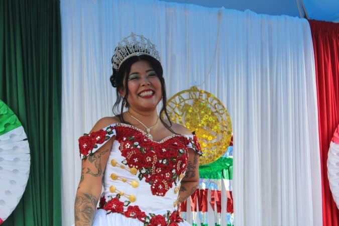 Erika Guadalupe Nuñez, director of Juntos, was honored as the queen of the parade for her community work. (Emily Neil/WHYY)