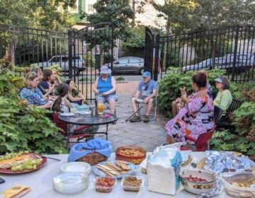 midnight-monarchs-c-barrish-2023-09-05-15 A group of people sitting outside with a spread of food on the table