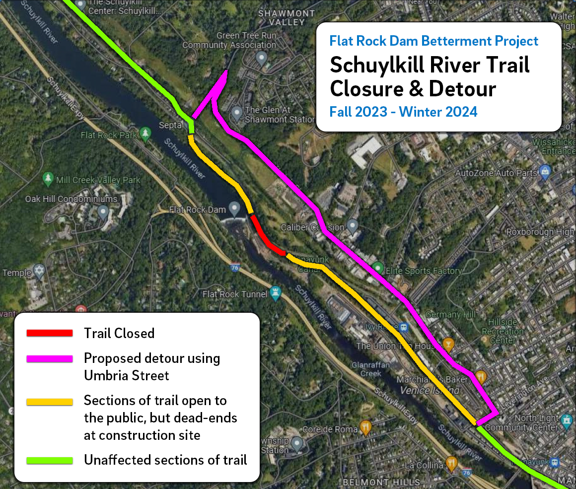 Schuylkill River Trail section - Schuylkill River Trail Closure Manayunk 