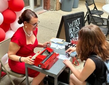 UArts Dean of Arts Sheryl Oring used a vintage Royal typewriter to ask incoming students ''What does art mean to you?''