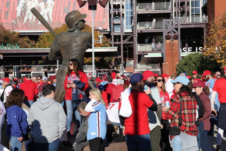 Thousands packed the South Philadelphia Sports Complex ahead of Game 6 of the National League Championship Series on Oct. 23, 2023. (Cory Sharber/WHYY)