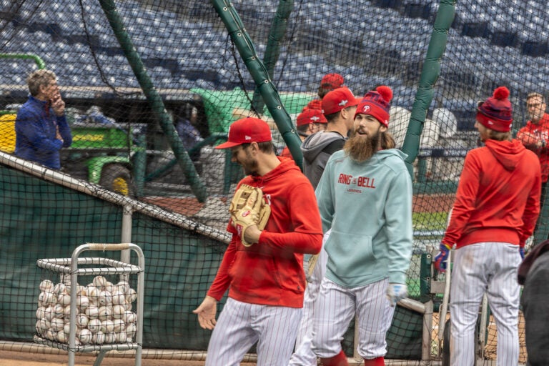 Phillies center fielder Brandon Marsh sports a “Ring the Bell” hoodie and jokes with teammates ahead of the NLCS