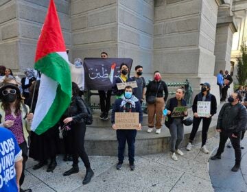 Pro-Palestine demonstrators protest outside Philadelphia City Hall on Thursday Oct. 19.
